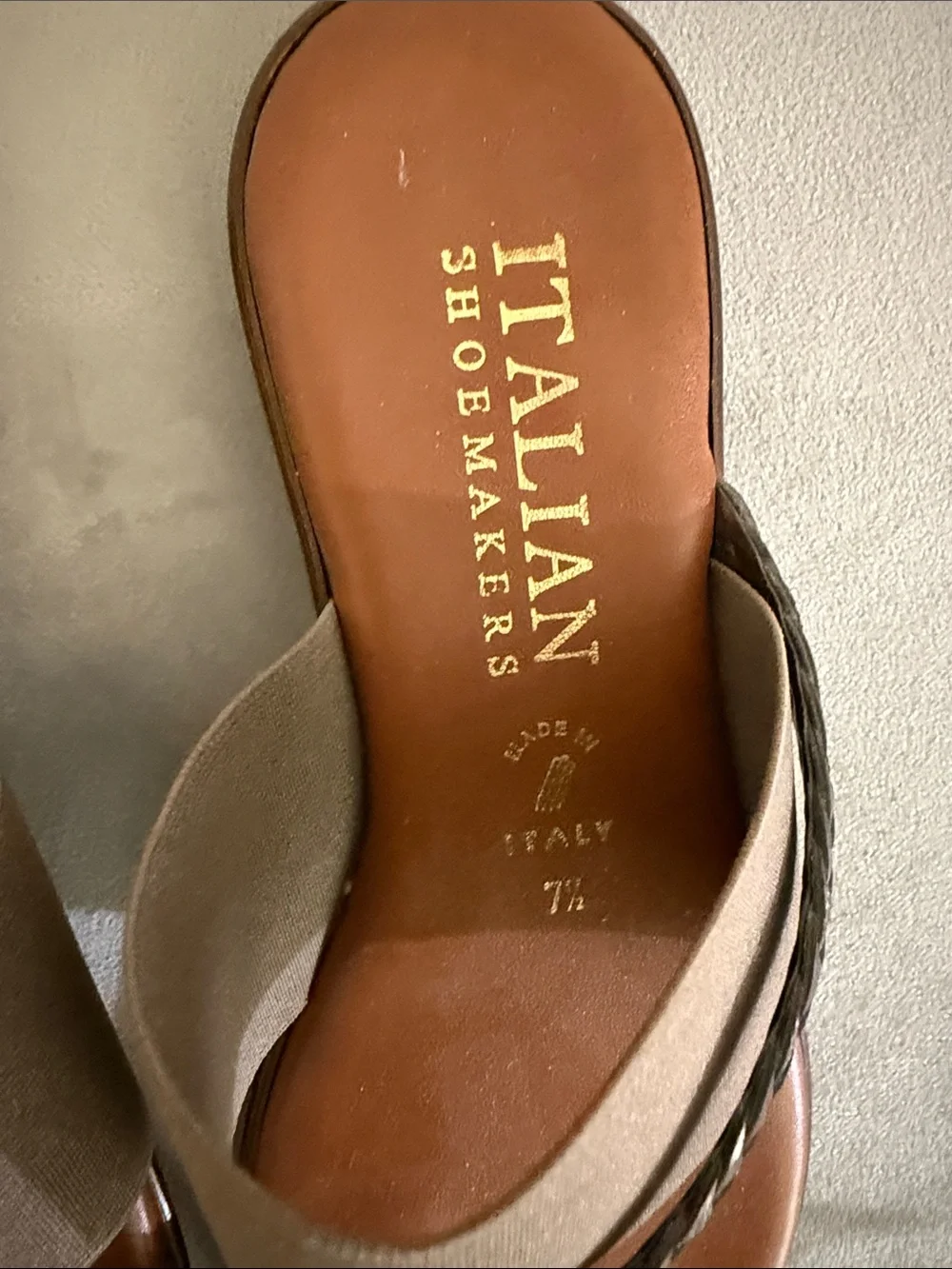 Italian Shoemakers Brown & Taupe Braided Toe-Loop Slide Sandals